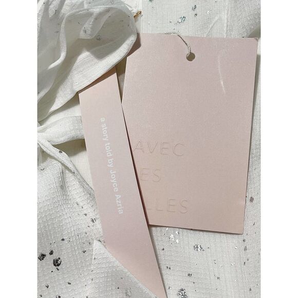 Avec Les Filles Long Sleeve Metallic Splatter Tie Crinkle Mini Dress White Small - Picture 8 of 15